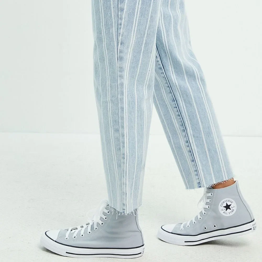 PACSUN 26 Vintage Wash Double White Stripe High Waisted Straight Leg Jeans